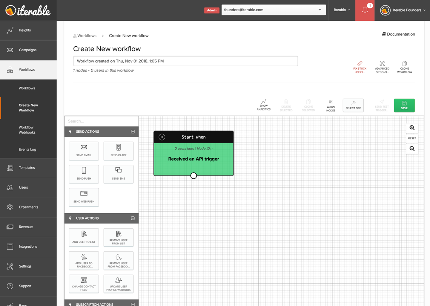 Old screenshot of Iterable's Studio feature showing outdated interface design