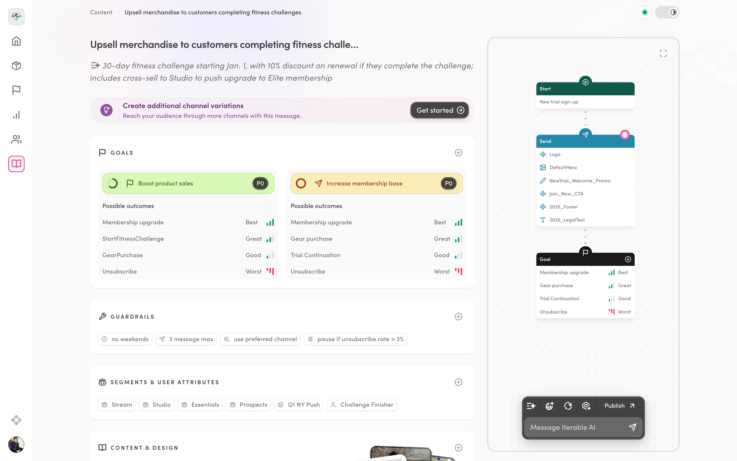 Screenshot of Iterable's Journeys feature showing customer journey mapping interface