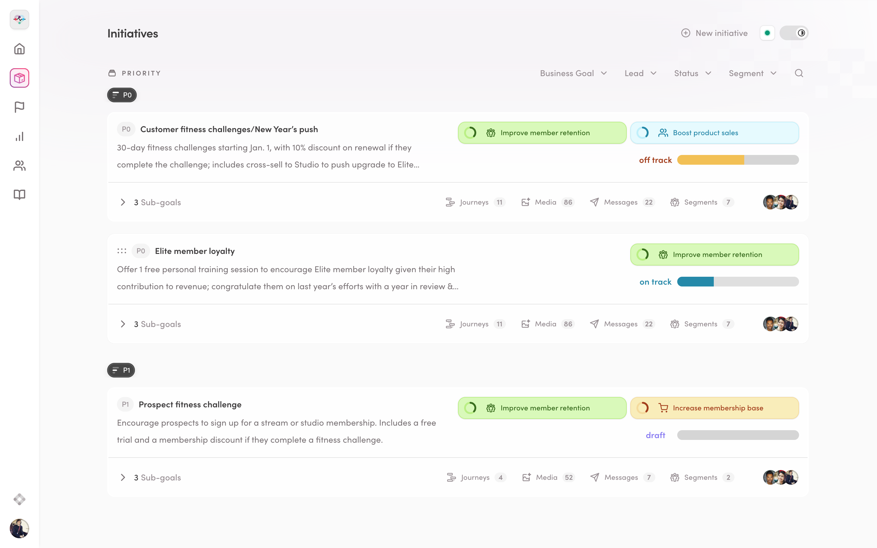 Screenshot of Iterable's Programs feature showing AI-powered campaign management